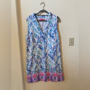 Lilly Pulitzer Tisbury Shift Dress Flock Together Resort White Blue Bird XL